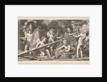 Six putti playing with the arms of Mars, four holding onto a large lance, one on the left …, 1769 by Bossi