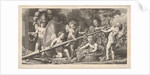 Six putti playing with the arms of Mars, four holding onto a large lance, one on the left …, 1769 by Bossi