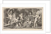 Six putti playing with the arms of Mars, four holding onto a large lance, one on the left …, 1769 by Bossi