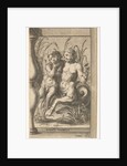 Two tritons embracing, one playing a panpipe, the second holding a conch shell set within …, 1579 by Cherubino Alberti