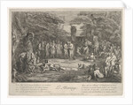 The Marriage: in a forest, an old satyr marries the betrothed in cen…, ca. 1700-1720 by Claude Gillot