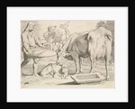 Country Scene with a Peasant, Cow and Calf by Claude Mellan