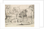 Country Scene with a Peasant, Cow and Calf by Claude Mellan