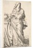 Robed woman standing next to a plinth, her right hand bears a palm branch, a harp r…, ca. 1620-88 by Claude Mellan