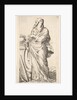 Robed woman standing next to a plinth, her right hand bears a palm branch, a harp r…, ca. 1620-88 by Claude Mellan