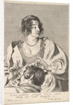 Delilah preparing to cut Samson's hair with scissors in her right hand, below her ches…, ca. 1629 by Nicolas Viennot