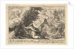 Noah kneeling before God at left, the construction of the ark underway beyond, from a seri…, 1612 by Crispijn de Passe I