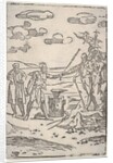 The forger standing by an anvil pulling a man in chains, from the series 'The var…, ca. 1540-1550 by Domenico Beccafumi