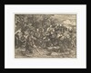 Mary seated beneath trees with baby, flanked by Joseph at left and St. Jerome at right; St…, 1517 by Domenico Campagnola