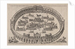Naval engagement set inside a Roman arena, with the river Tiber and nymphs at lower lef…, 1577-85 by Etienne Duperac