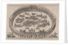 Naval engagement set inside a Roman arena, with the river Tiber and nymphs at lower lef…, 1577-85 by Etienne Duperac