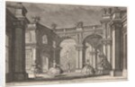 Two ladies and two gentlemen dancing within an ornate architectural setting, a fountain at…, 1765 by Francesco Galli Bibiena