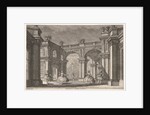 Two ladies and two gentlemen dancing within an ornate architectural setting, a fountain at…, 1765 by Francesco Galli Bibiena