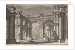 Two ladies and two gentlemen dancing within an ornate architectural setting, a fountain at…, 1765 by Francesco Galli Bibiena