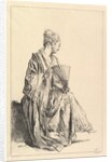 Femme assise, de profil à droite, jouant de l'eventail, 1720-70 by Francois Boucher