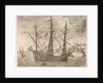 Armed Three-Master Anchored Near a City from The Sailing Vessels, ca. 1555-56 by Frans Huys