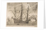 Armed Three-Master Anchored Near a City from The Sailing Vessels, ca. 1555-56 by Frans Huys