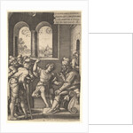 Joseph explains his dream to his brothers and father in an interior setting; the sun, moon…, 1544 by Georg Pencz