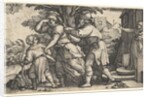 Abraham sending away Hagar and Ishmael: Abraham holds forth a vessel as Hagar and Ishm…, ca. 1543 by Georg Pencz