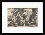 Abraham sending away Hagar and Ishmael: Abraham holds forth a vessel as Hagar and Ishm…, ca. 1543 by Georg Pencz
