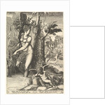 Venus pricked by the thorns on a rose bush, in the background Mars chasing Adonis, in the …, 1556 by Giorgio Ghisi