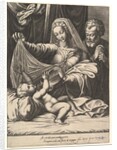 Madonna of Loreto, the Virgin lifts a veil above the Child, who lies on a bed and pillow…, 1575 by Giorgio Ghisi