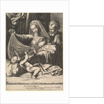 Madonna of Loreto, the Virgin lifts a veil above the Child, who lies on a bed and pillow…, 1575 by Giorgio Ghisi