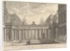 View of a courtyard with a loggia, fountains, statues, and other ornament by Giovanni Battista Piranesi