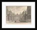 View of a courtyard with a loggia, fountains, statues, and other ornament by Giovanni Battista Piranesi