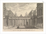 View of a courtyard with a loggia, fountains, statues, and other ornament by Giovanni Battista Piranesi