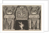 Chimneypiece in the Egyptian style: Two mummies in profile on the left and two figures…, ca. 1769 by Giovanni Battista Piranesi