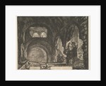The so-called Villa of Maecenas at Tivoli. Interior with two figures in the opening of…, ca. 1764 by Giovanni Battista Piranesi