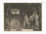 The so-called Villa of Maecenas at Tivoli. Interior with two figures in the opening of…, ca. 1764 by Giovanni Battista Piranesi