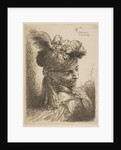 Young man facing three quaters right wearing a fur headdress with a plume, jewel an…, ca. 1645-50 by Giovanni Benedetto Castiglione