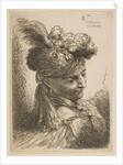 Young man facing three quaters right wearing a fur headdress with a plume, jewel an…, ca. 1645-50 by Giovanni Benedetto Castiglione