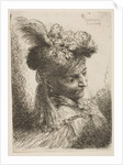 Young man facing three quaters right wearing a fur headdress with a plume, jewel …, ca. 1645-1650 by Giovanni Benedetto Castiglione