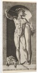 Plate 14: Mercury standing in a niche playing his pipes, with the severed head of an old m…, 1526 by Giovanni Jacopo Caraglio