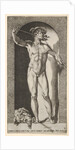 Plate 14: Mercury standing in a niche playing his pipes, with the severed head of an old m…, 1526 by Giovanni Jacopo Caraglio
