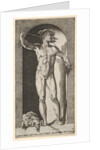 Plate 14: Mercury standing in a niche playing his pipes, with the severed head of an old m…, 1526 by Giovanni Jacopo Caraglio
