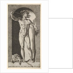 Plate 14: Mercury standing in a niche playing his pipes, with the severed head of an old m…, 1526 by Giovanni Jacopo Caraglio