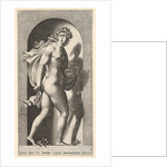 Plate 8: Prosperpina, standing in a niche, turning to the right while holding mantle in bo…, 1526 by Giovanni Jacopo Caraglio