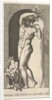 Plate 17: Bacchus standing in a niche, holding grapes over a plate, accompanied by an infa…, 1526 by Giovanni Jacopo Caraglio