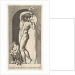 Plate 17: Bacchus standing in a niche, holding grapes over a plate, accompanied by an infa…, 1526 by Giovanni Jacopo Caraglio