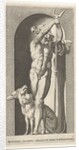 Plate 7: Pluto in a niche, holding a bident, with Cerberus next to him, from a series of m…, 1526 by Giovanni Jacopo Caraglio