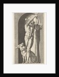 Plate 7: Pluto in a niche, holding a bident, with Cerberus next to him, from a series of m…, 1526 by Giovanni Jacopo Caraglio
