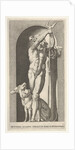 Plate 7: Pluto in a niche, holding a bident, with Cerberus next to him, from a series of m…, 1526 by Giovanni Jacopo Caraglio