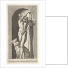 Plate 7: Pluto in a niche, holding a bident, with Cerberus next to him, from a series of m…, 1526 by Giovanni Jacopo Caraglio