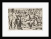 Two satyrs leading Silenus to King Midas, who stands at left with two male attendan…, ca. 1550-80 by Giulio Bonasone