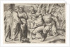 Two satyrs leading Silenus to King Midas, who stands at left with two male attendan…, ca. 1550-80 by Giulio Bonasone