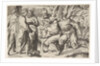 Two satyrs leading Silenus to King Midas, who stands at left with two male attendan…, ca. 1550-80 by Giulio Bonasone